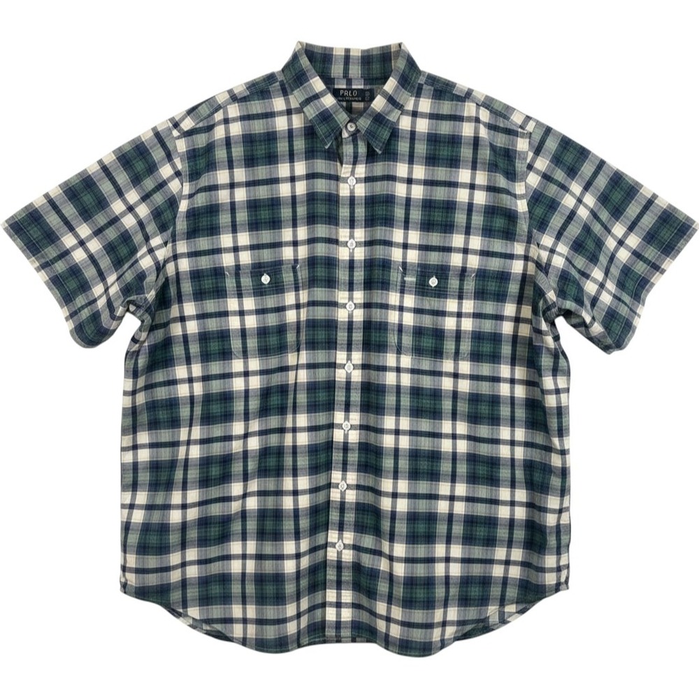 Polo Ralph Lauren Oxford Shirt Mens 3XB Big Tartan Plaid Green Navy Short Sleeve